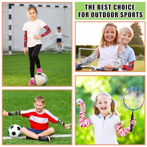 Xuhal 10 Pairs Kid Arm Sleeves Compression Youth Football Baseball Sports UV Sun Protection Arm Cover4