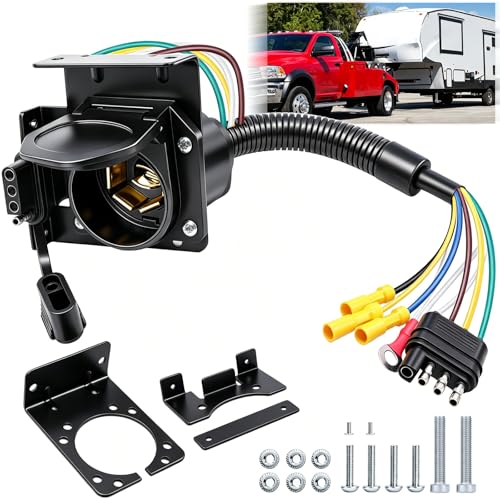7 Pin Trailer Connector, 4 to 7 Pin Trailer Plug, 4-Way Flat to 7-Way RV Blade and 4-Way Flat Female End Trailer Socket Wiring Adapter Connector Kit, 7 and 4 pin Trailer Connector, 7 Way Trailer Plug