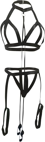 Conjunto de lencería sexy con tirantes halter para mujer, para sexo, travieso, gótico, hueco y bragas con esposas