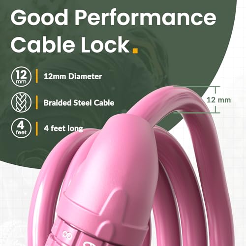 Titanker Bike Lock, Bicycle Lock 4 Feet Cable Lock 1/2 Inch Resettable Bike Lock Combination with Mounting Bracket, Bike Accessories for Bicycle, Electric Scooter, Motorcycle - Image 4