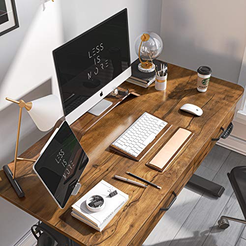 Banti Adjustable Height Electric Standing Desk With Double Drawer, 48 X 24 Inches Stand Up Home Office Desk With Splice Tabletop, Black Frame/Rustic Brown Top,B-Sde-48Rc-Wdd #TOP1