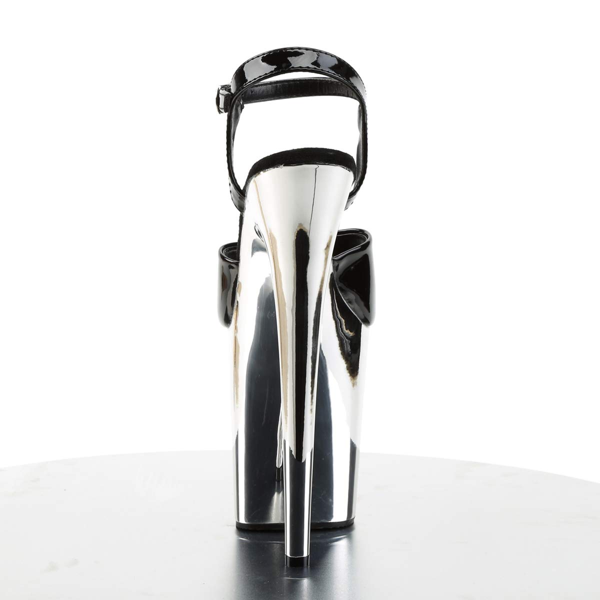 Pleaser Women's Flamingo-809 Ankle-Strap Sandal: 8 Black Patent/Silver Chrome