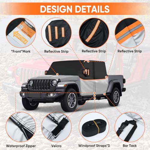 Image of Cab Cover for Jeep Gladiator JT 2019-2026 - All Weather Waterproof Gladiator Half Car Cover,Outdoor Jeep Cab Cover Rain Covers for Sun Snow UV Protection with Door Zipper Windproof Straps