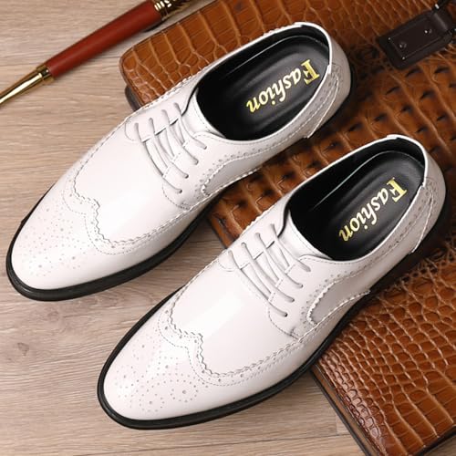 Image of Men's Patent Leather Wingtip Carving Brogue Dress Shoes Fashion Classic Cap Toe Lace Up Low Top Oxfords Shoes Casual Business Formal Derby Shoes