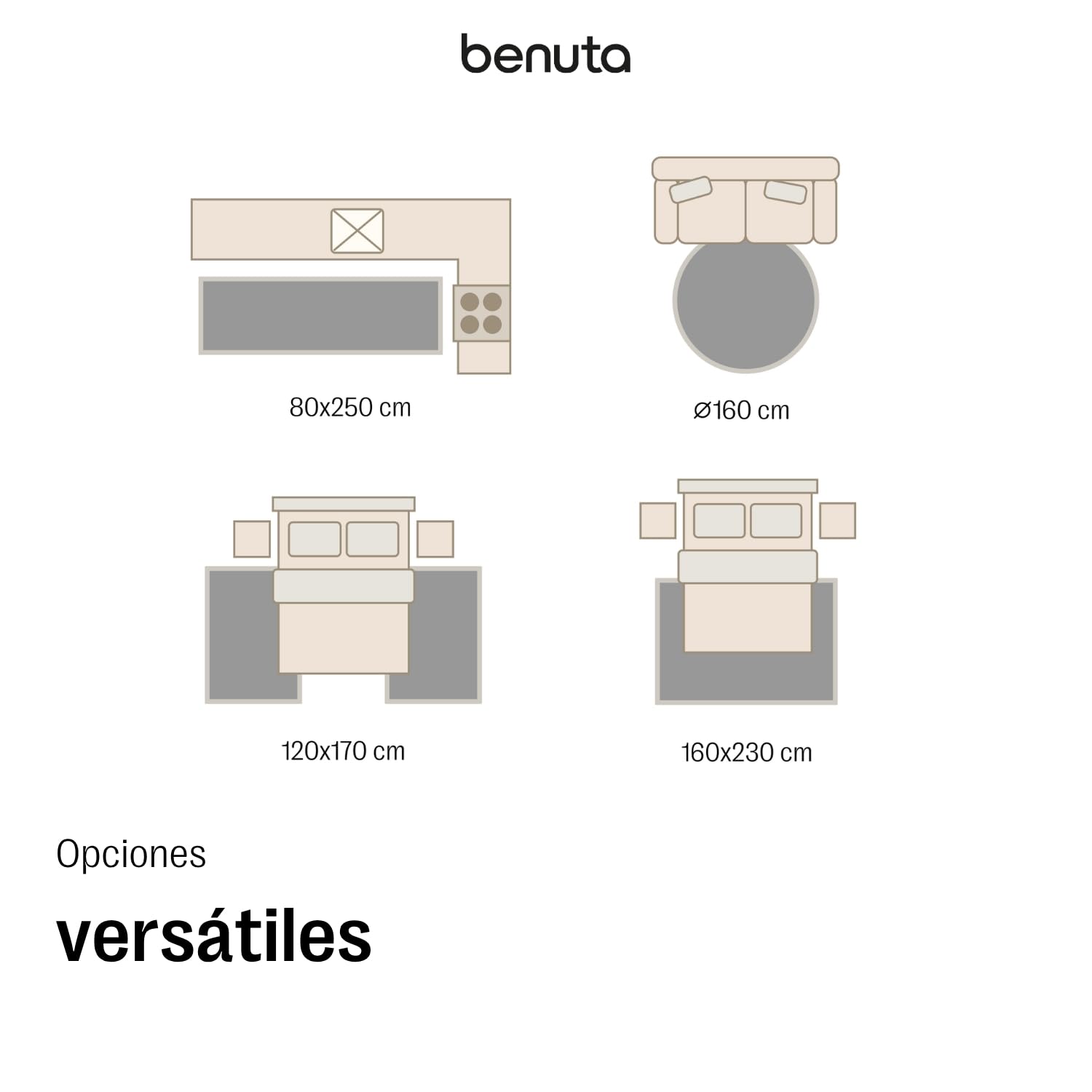 benuta Basic Alfombra Algodon Ron - Crema 200x290 cm - 100% Tejida a Mano - Estilo: Uni, Minimalista, Natural - Fácil Cuidado para Salon, Sala de Estar y Dormitorio