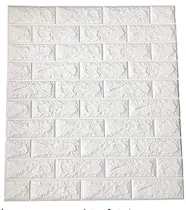 Lonaxa 3D White Brick Wallpaper for Wall PE Foam Wall Stickers Self Adhesive (70 x 77cm, Appx. 5.8Sq Feet)