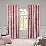 ROOEE Luxury Crushed Velvet Curtains PAIR Fully Lined Eyelet Ring Top For Bedroom, Living Room, Kitchen, Office (Blush Pink, 46" Wide x 90" Drop)