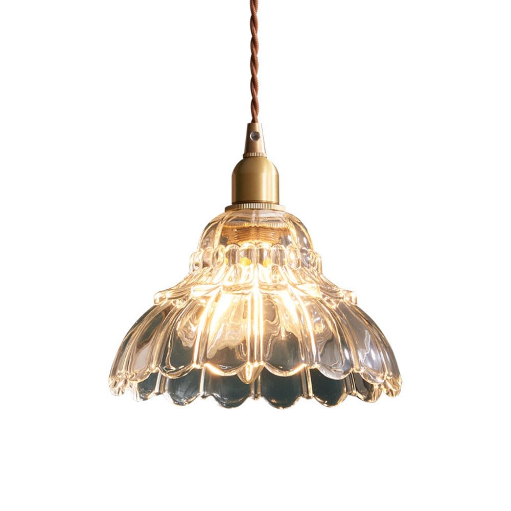 Lámpara Colgante de Cristal transparente y latón antiguo que combina diseño moderno y retro
