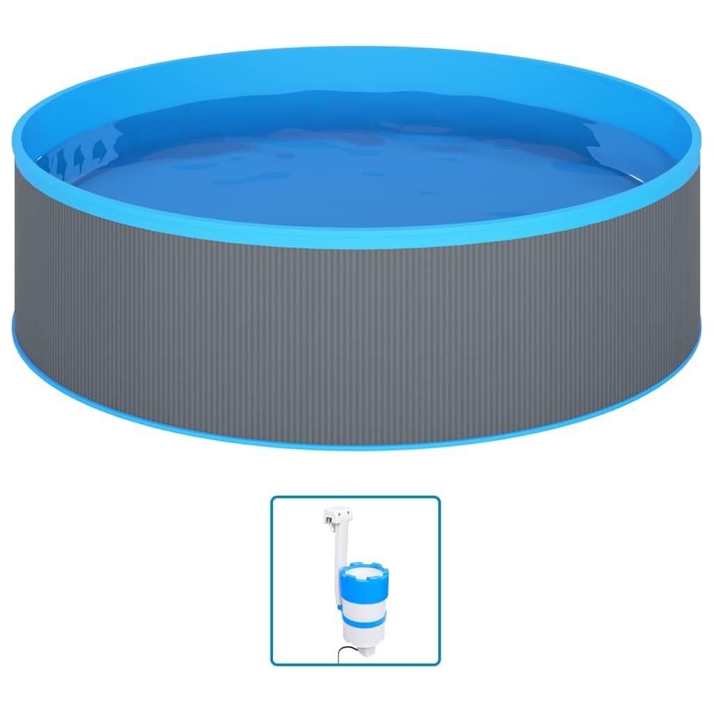 Piscina infantil de 350 x 90 cm con skimmer colgante y bomba, piscina de pared de acero para jardín, color azul y gris