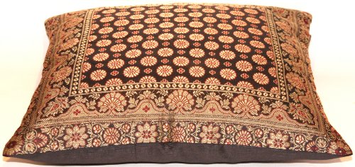 Kashmir Handicrafts Indische Seide Deko Kissenbezüge 40 cm x 40 cm (Schwarz), Extravaganten Design für Sofa & Bett… – Bild 3