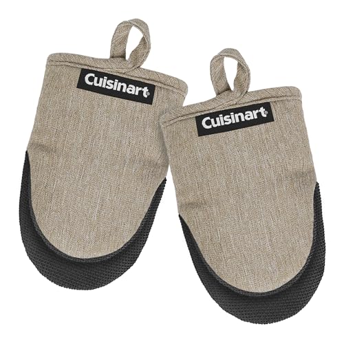 Cuisinart Mini Oven Mitts – 5.5” x 7” Heat-Resistant Kitchen Mitts for Oven with Non-Slip Neoprene Palm, Cotton Filling, and Fabric Loop – Durable Oven Mitt Set for Cooking & Baking (Chambray)