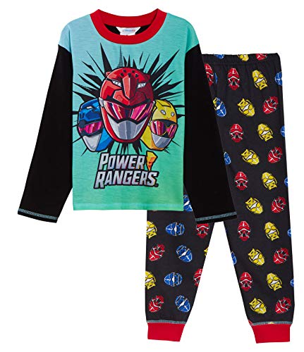 Power Rangers Pyjamas pleine longueur pour garçons avec manches longues + pantalons de détente Ensemble de vêtements de nuit, vert/noir, 7-8 ans