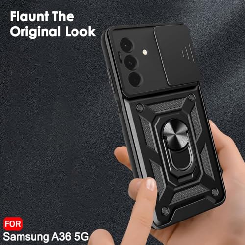 Image of Luxe Back Cover for Samsung Galaxy A36 5G | D10 Tough Armor Case | Sliding Camera Shield | 360 Protection | Kickstand Ring Holder | Military-Grade Shockproof Bumper Case