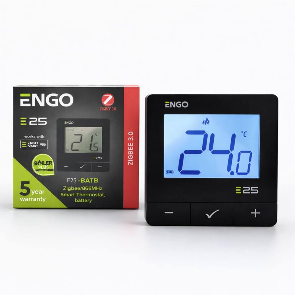 ENGO Controlla E25 Smart Thermostat Alimentato a Batteria Zigbee Termostato Ambiente Wireless Termostato Riscaldamento Termostato Controllo App Richiede ENGO E-Gate Pro Funziona con scatola di