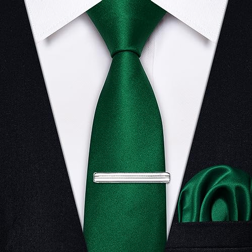 Image of YourTies Skinny Ties for Men Satin 2.4 inch Slim Necktie with Pocket Square Tie Clip Set Solid Color Wedding Party Business