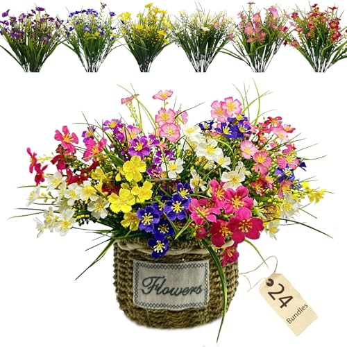 herfate 24 Bundles Fake Outdoor Wild Flowers...