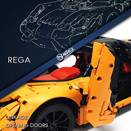 Nifeliz Rega Sports Model Car MOC Building Blocks and Engineering Toy, Adult Collectible Model Cars Set to Build, 1:8 Scale Light Blue Sports Car Model (4239 Pcs)