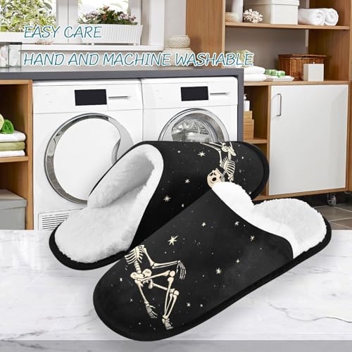 Halloween Skull Golden Star Slippers For Women Men Soft Memory Foam Non-Slip Hallowmas Winter Indoor House Shoes Travel Slipper3
