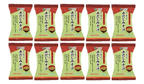 無添加 赤だしみそ汁(オーサワ)1食分(9.2g)×10個★コンパクト★国産立科麦みそ・有機八丁味噌使用 コクがあり、濃厚な味わい ■お湯を注ぐだけの簡単みそ汁■フリーズドライ■国産わかめ・なめこ入り■砂糖・動物性原料不使用■化学調味料不使用