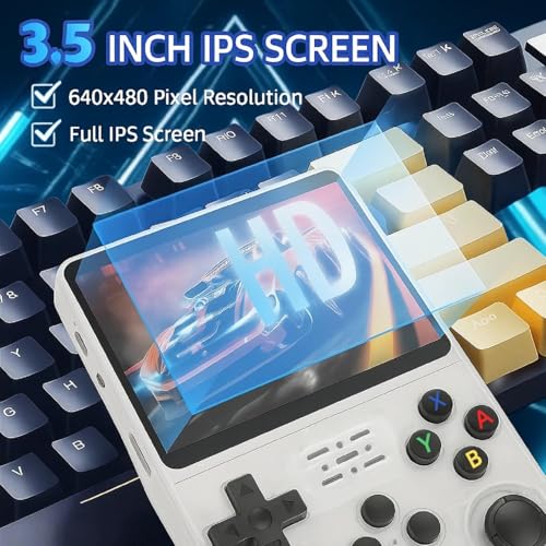 Image of PLUSPOINT R36S Portable Handheld Game Console (64GB) with 18000+ Retro Classic Preloaded Video Games, 3.5 Inch IPS Display,Rechargeable Battery , Pocket Arcade Gaming Device (White)
