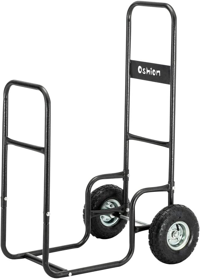 Firewood Cart 220LBS with Large Wheels, Fireplace Log Rolling Caddy Hauler, Wood