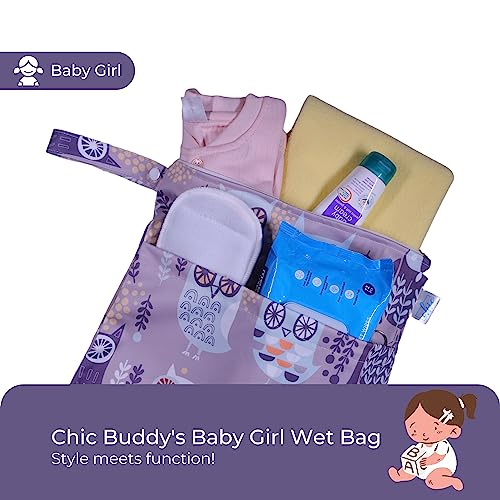 Image of Chic Buddy Waterproof Wet Bag, Washable, Reusable for Travel, Beach, Pool, Stroller, Diapers, Dirty Gym Clothes, Wet Swimsuits, Toiletries (ELF OWL, Wet Bag /Dry Bag)