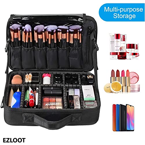 Image of Travel Makeup Case, Professional Cosmetic Train Cases Artist Storage Bag Make Up Tool Boxes Brushes Bags with Compartments Vanity Organizer (16 INCH(1 Layer), Black)
