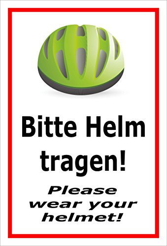 Melis-Folienwerkstatt Schild Bitte Helm tragen - Please wear Your Helmet – 60x40 cm – 3mm Aluverbund – Bohrlöcher – mehrere Größen/Materialien