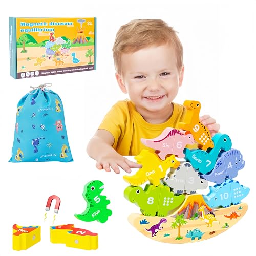 Image of Montessori Dinosaur Toys for 2 3 4 Year Old Boys, Wooden Stacking Educational Toys Color Sorting Number Counting Shape Learning, Fine Motor Skills Sensory Toy for Toddlers 3-5 Girl Boy Birthday Gifts