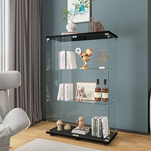 Image of Beauty4U Black Glass Display Cabinet, 3-Shelf 2-Door Curio Cabinet