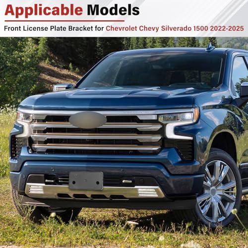 Image of License Plate Bracket Accessories for Chevrolet Chevy Silverado 1500 2022 2023 2024 2025 2026, Front Bumper License Plate Holder Replacement Frame Black Mount