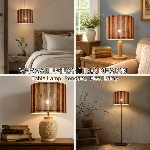 Image of bamboo lamp shade modern decorative red stripe groovy unique Lamp Replacement Accessories E27 size 30x23cm (red)