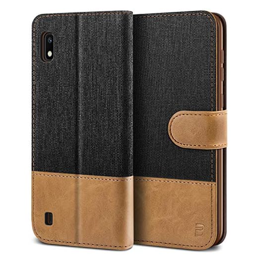 BEZ Coque Samsung A10, Etui pour Samsung Galaxy A10 Housse en Cuir de Protection, Portefeuille en Cuir Polyuréthane, Crochet, Pochette pour Monnaie, Fermeture Magnétique, Noir