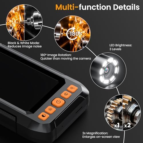 Bild 5 - Endoskopkamera mit Licht,ILIHOME Endoskop mit 8mm IP67 wasserdichte, 4.3" IPS Bildschirm Inspektionskamera, 1080P HD 8 Einstellbaren LEDs Rohrkamera, 16.5FT/5M Halbstarres Kabel