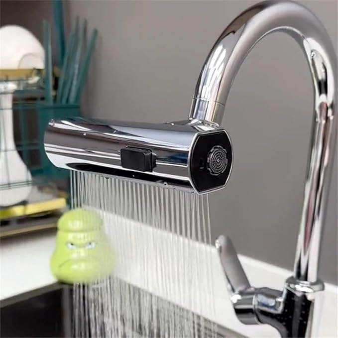 4-in-1 Faucet Sprayer Attachment Rotatable Sink Tap Extender with Rainfall Shower Splashproof Aerator & Bubble Stream 360 Swivel Kitchen & Bathroom Faucet Adapter