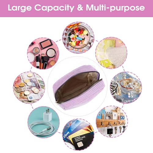 Image of Feminine Menstrual Care Bags for Teen Girls, Mini Corduroy Period Bag for Storing Sanitary Napkins Portable Makeup Pouch with Zipper Cosmetic Bag Tampon Pad Holder for Women Travel Purse (Purple)