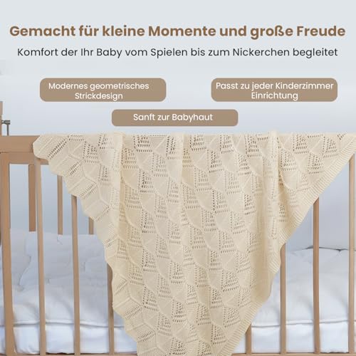 Image of Emily 100% Organic Cotton Baby Knitted Blanket with Gift Box - Soft Toddler, Crib, Stroller Blanket - Neutral Swaddle and Receiving Blanket for Newborns, 30 inchx40 inch, Natural Beige