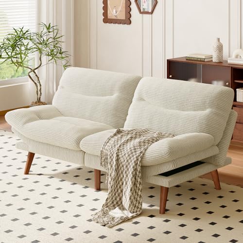 Image of 66″Futon Sofa Bed,3-in-1 Futon Couch w /Adjustable Backrest & Armrests, Convertible Sleeper Sofa Bed, Small Folding Sleeper Recliner w /Removable Cushion for Apartment, Living Room,Office (66in,Beige)