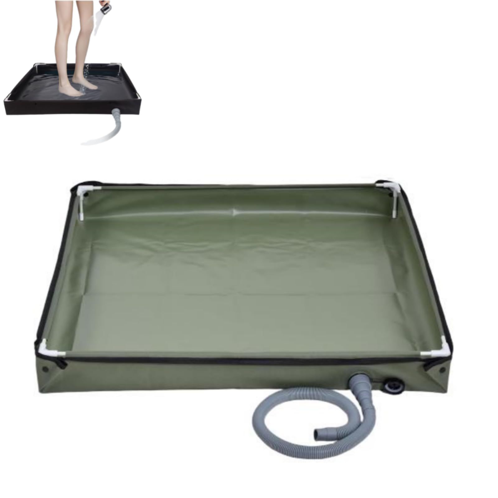 Piatto doccia portatile, 2 in 1, pieghevole, con tubo di scarico, 80 x 80 x 10 cm, resistente, Oxford, impermeabile, tenda da sole, per esterni, per camper, campeggio, animali domestici