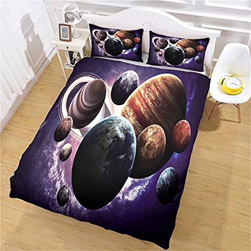 YAJVWL Juego de Funda Edredón Cama 80/90 Ropa de Cama Muy Suave Microfibra Planeta Universo púrpura Juego de Fundas Nordicas 3 Piezas 135x200 cm para Niñas y Niños