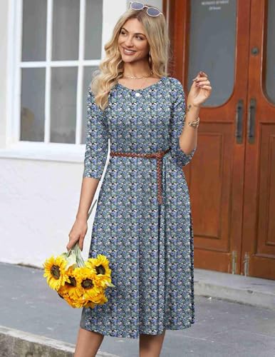 Image of HOTOUCH Women's 3 /4 Sleeve A-line and Flare Midi Long Dress