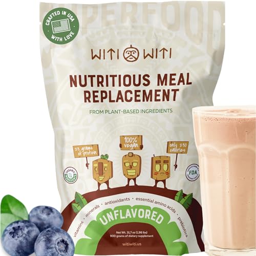 WitiWiti - Sustituto vegano de comida, sin sabor, proteína vegetal en polvo, 23 g, superalimento, verde, prebióticos, vitaminas y minerales, sin lácteos ni gluten, batido todo en uno para mujeres y