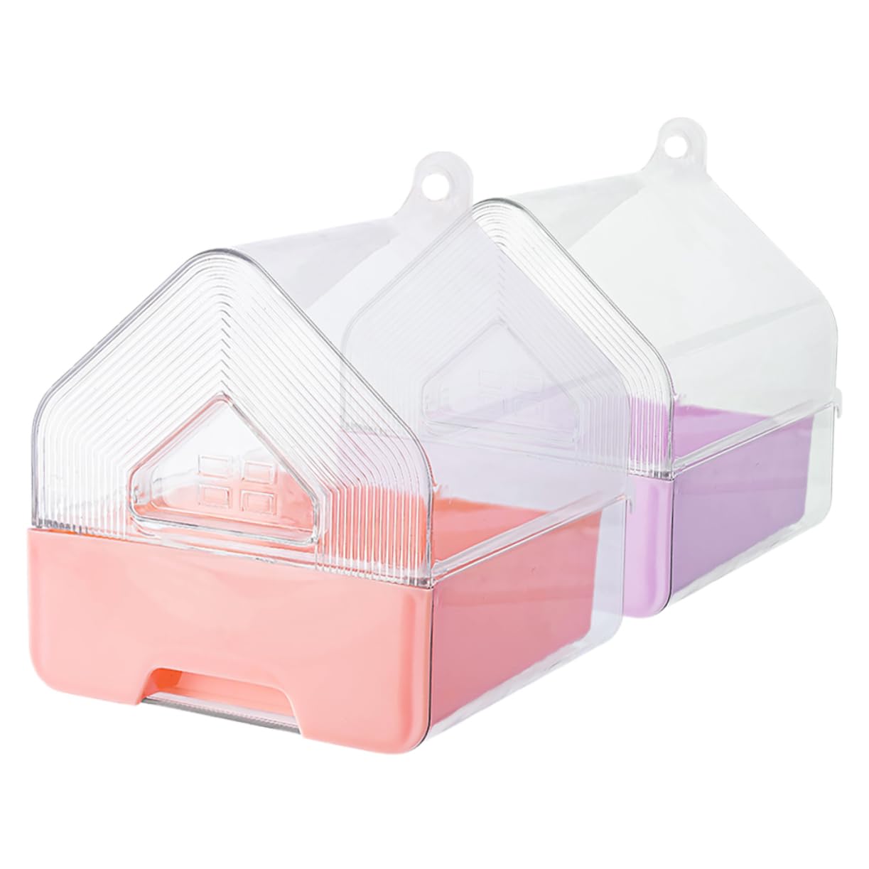 Supvox 2 Stück Vogelbadewanne zum Hängen Transparent mit Schublade Multifunktional als Vogelkäfig Duschbox für Sittiche Nymphensittiche und Kleine Papageien Baden und Füttern