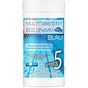GlobaClean Chlor Multitabs 5 in 1-200g Chlortabletten für Pool – 1kg Blau – 5-Phasen Wirkung für sichere und saubere Poolpflege – Made in Europe – für kristallklares und hygienisches Poolwasser