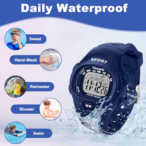 Image of Kids Digital Watch for Boys Girls,2 Interchangeable Silicone Straps, 50M Waterproof & Shockproof Sports Watch with 7-Color LED Backlight, Alarm, Stopwatch, Calendar (Ages 5-18) (Pink & Blue)