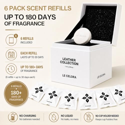 Image of LECELORA Car Air Freshener Vent Clip, 6 Pack Waterless Car Scent Diffuser | Refillable Design, 180 Days of Long Lasting Fragrance, New Car Gifts, Small Spaces Air Freshener, Coconut Milk & Vanilla