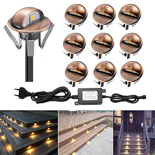 Preisvergleich Produktbild CHNXU Treppenbeleuchtung 10er Set LED Bodeneinbaustrahler Kupfer Warmes Weiß IP65 Wasserdicht Außen Terrassen Einbaustrahler Ø35mm Bodenlampe für Garten Holzbrücke Pool Holzdeck