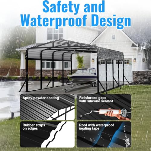 Image of 12x20 FT Heavy Duty Metal Carport Kit, Reinforced Frame Carport with Anchors, for Trucks, Boats, RV, Tractor, 100MPH Wind & 35PSF Snow Rating, Easy Assembly