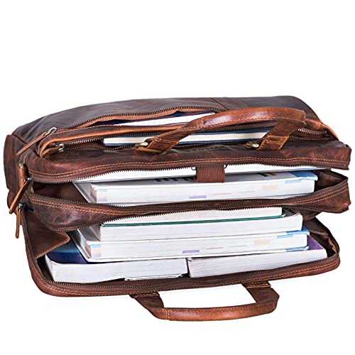 STILORD 'Nico' Vintage schoudertas leder mannen vrouwen 15,6 inch laptop tas grote aktetas werk office uni echt… - Afbeelding 7