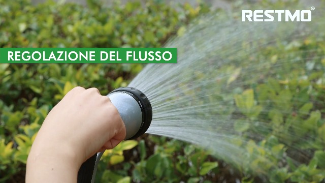 RESTMO Pistola Per Irrigazione Da Giardino In Metallo Con 9 Modalità Di Getto - Ugello Alta Pressione In Lega Di Zinco - Controllo Flusso A Pollice - Raccordo Rapido In Ottone - Per Innaffiare, Lavare Auto E Animali - 3